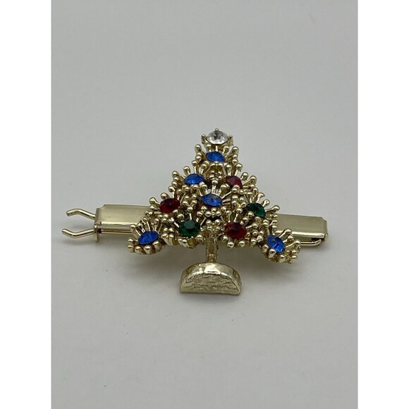 Hair Accessory Barrette Christmas Tree Gold Red Blue Colors - Picture 3 of 9